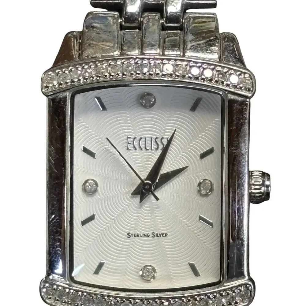 Ecclissi Diamond Pave All Sterling Silver 925 Designer Signed Bracelet Watch